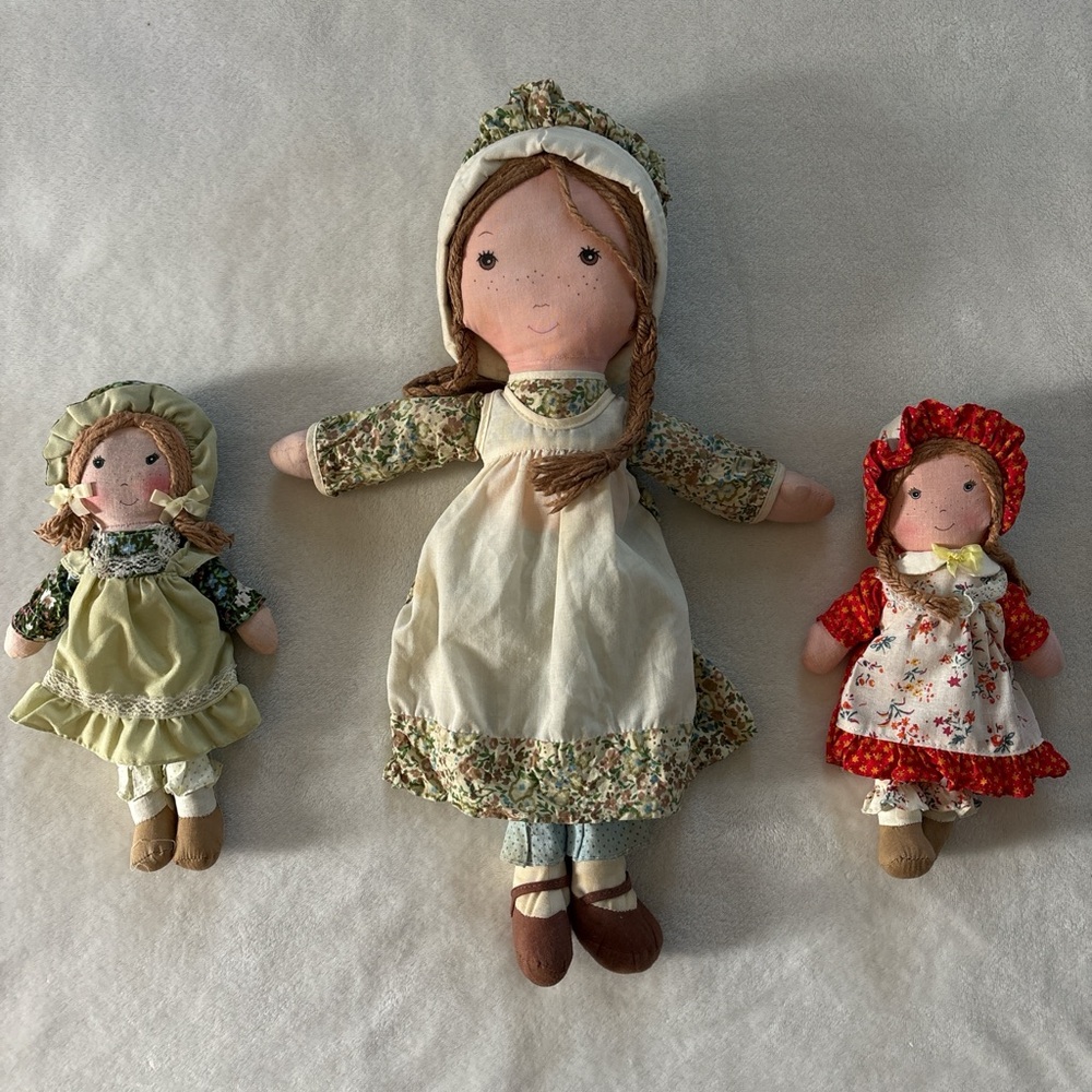 Lot of 3 1980's Holly Hobbie Knickerbocker Plush Rag Dolls 9" & 17"